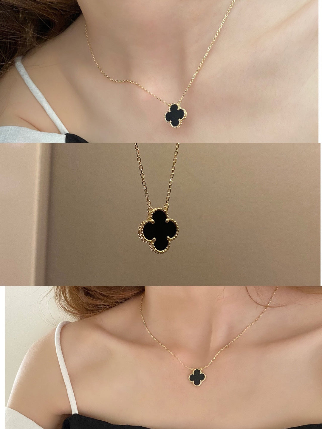 Fortune Clover Necklace | Black & Gold