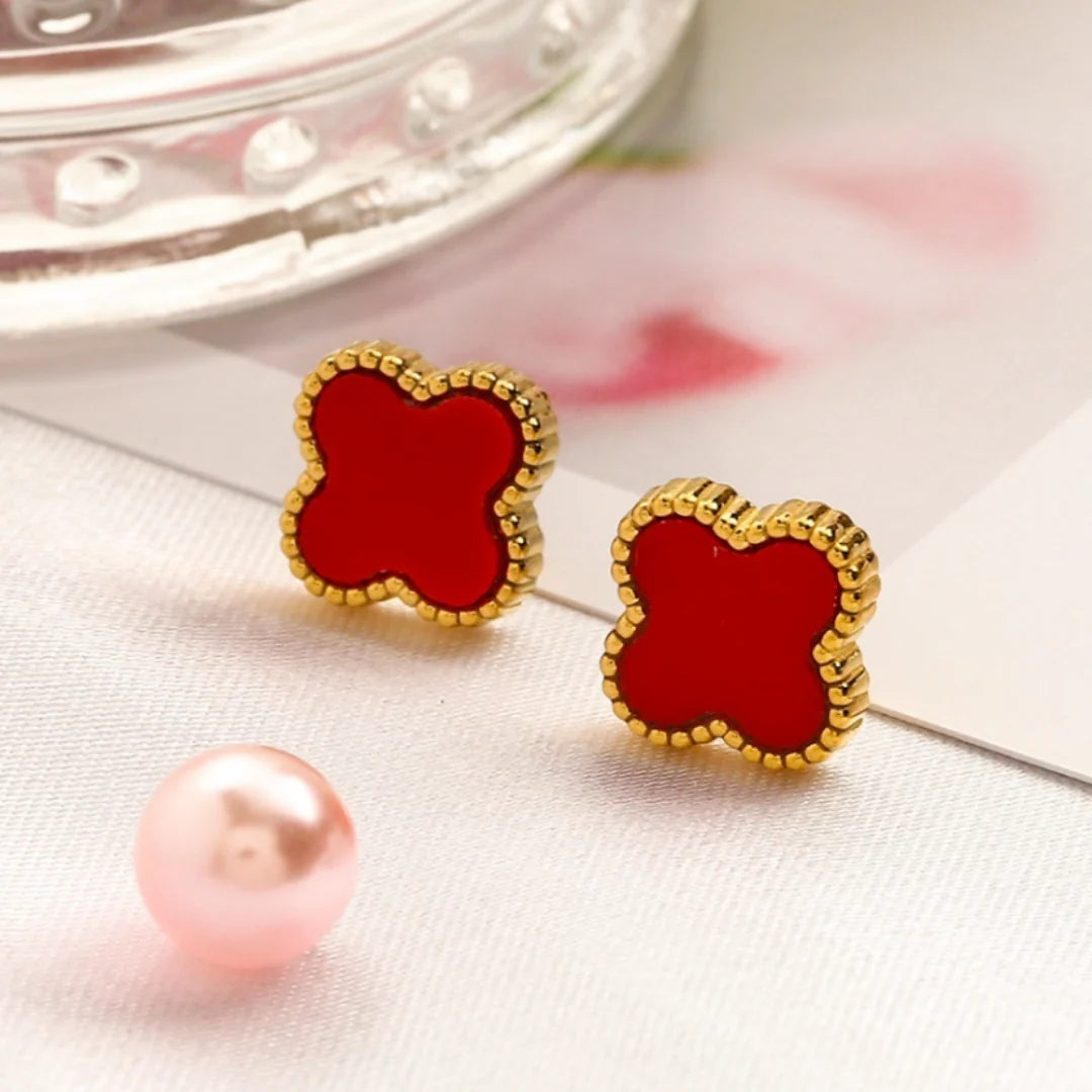 Fortune Clover Earrings | Red Gold