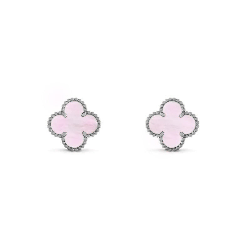 Fortune Clover Earrings | Silver Pink