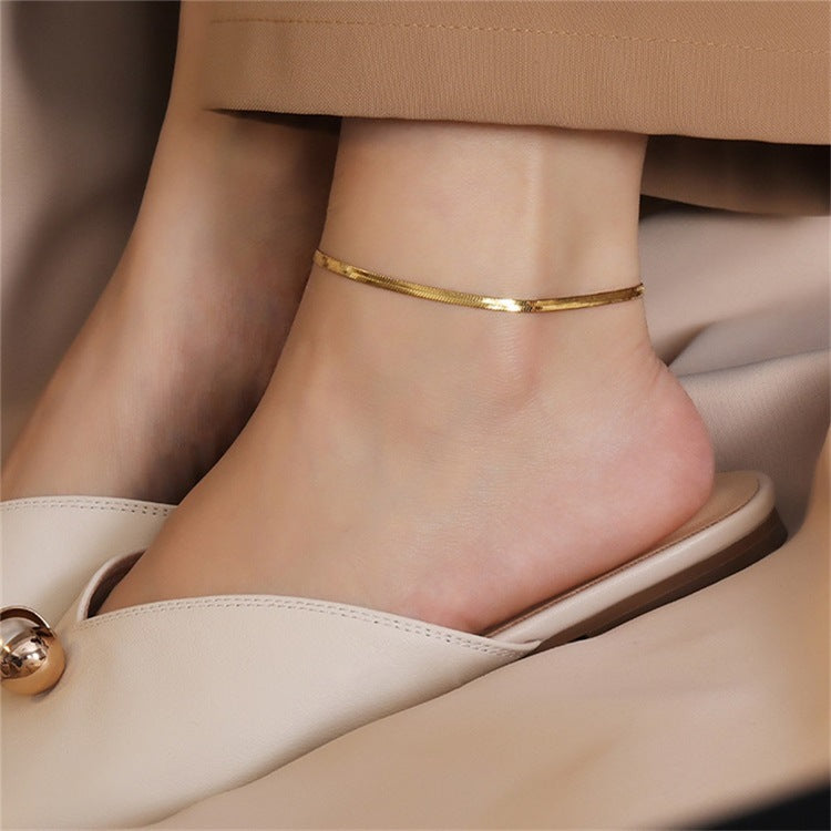 Selene Herringbone Anklet | Gold