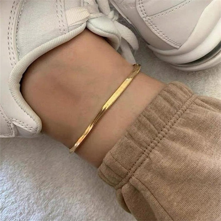 Selene Herringbone Anklet | Gold