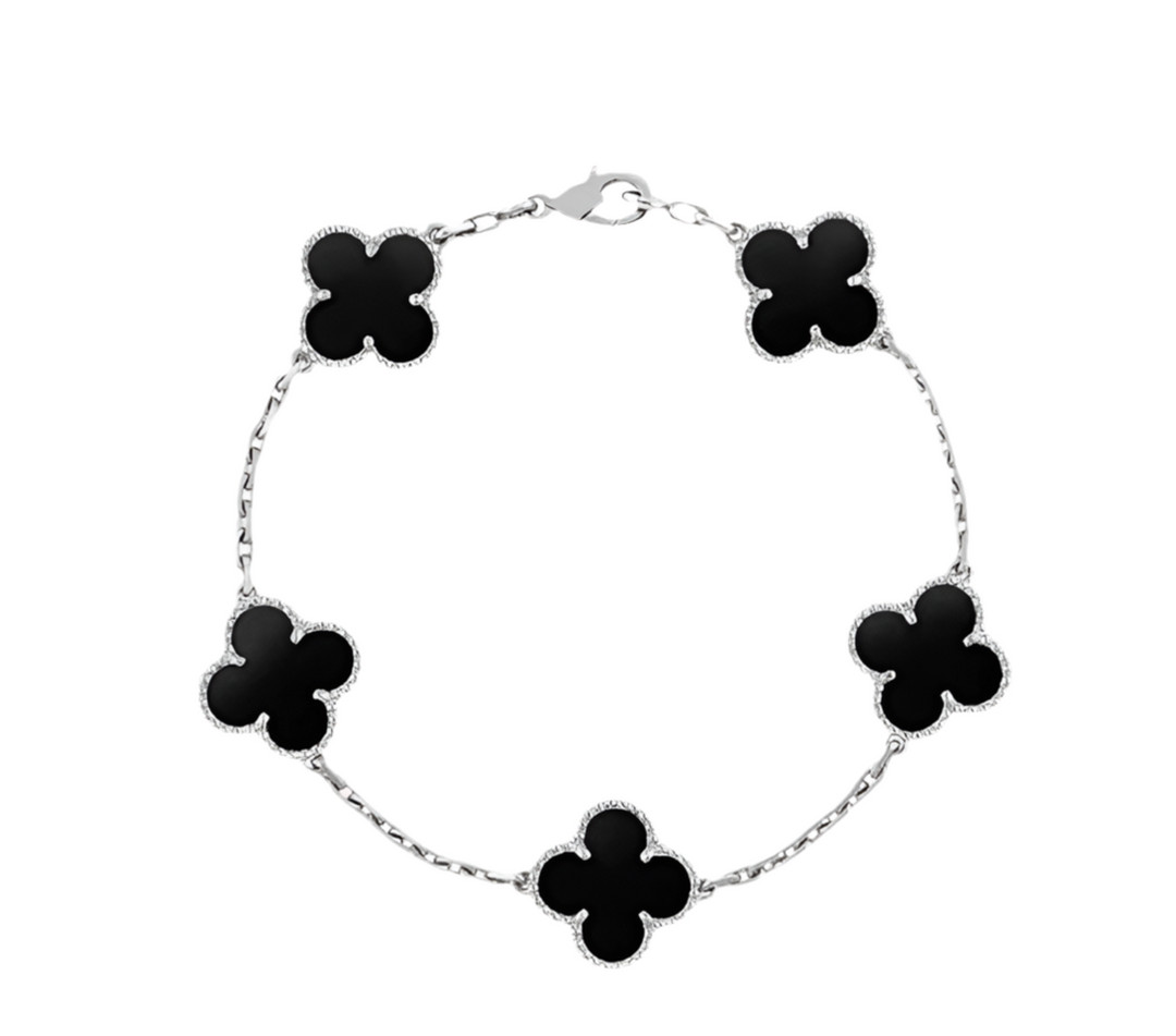 Fortune Clover Bracelet | Silver & Black