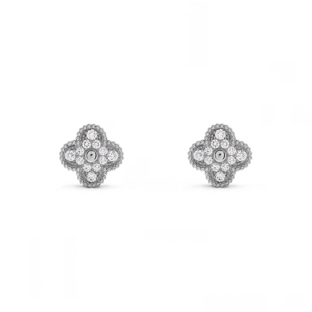 Fortune Clover Diamond Earrings | Silver