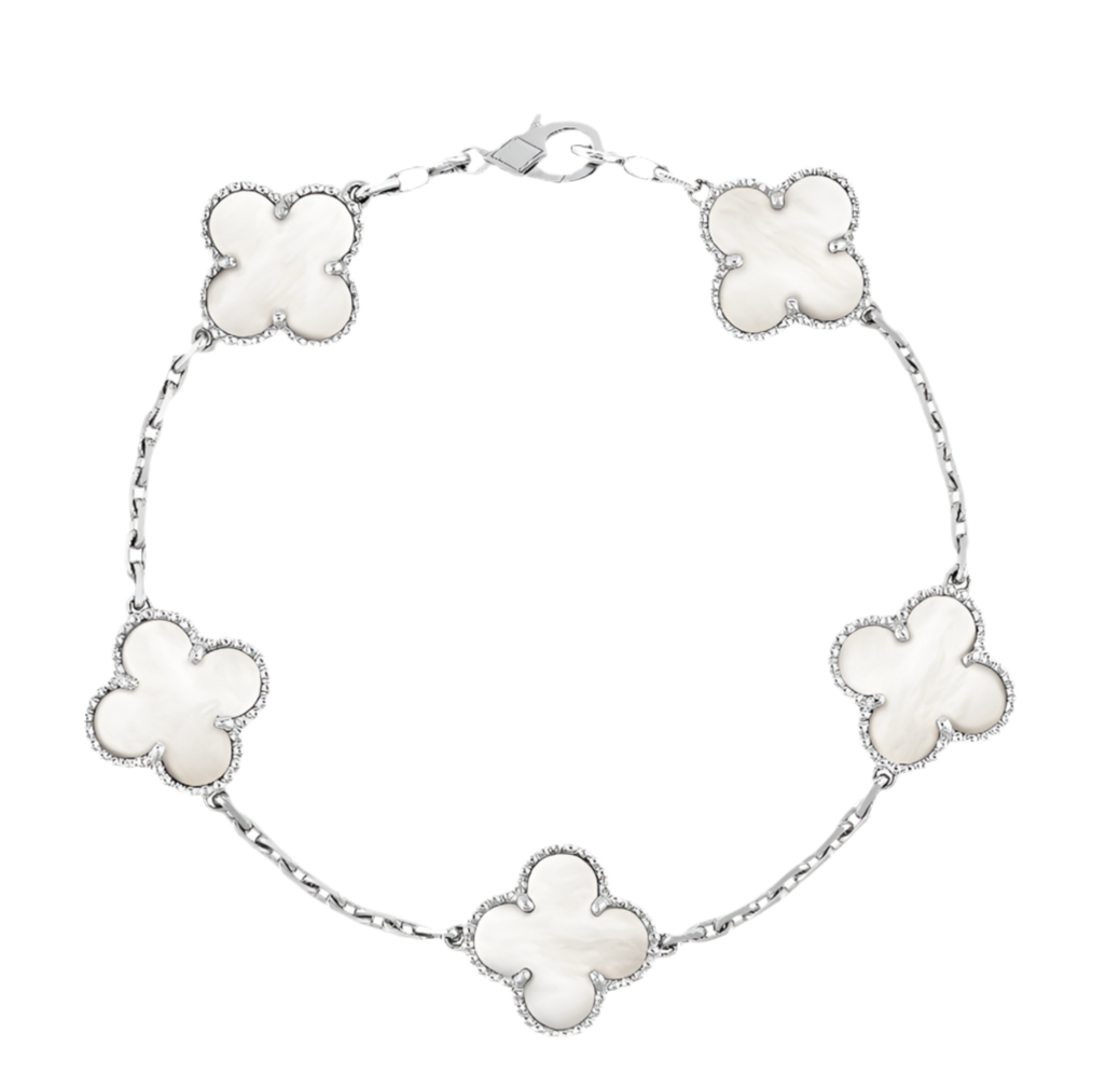 Fortune Clover Bracelet | Silver & White