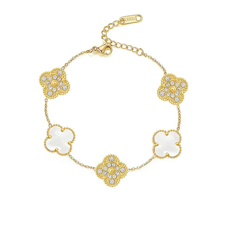 Fortune Clover Deluxe Bracelet | White & Gold