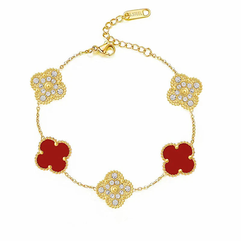 Fortune Clover Deluxe Bracelet | Red & Gold