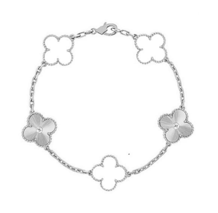 Fortune Clover Deluxe Bracelet | White & Silver